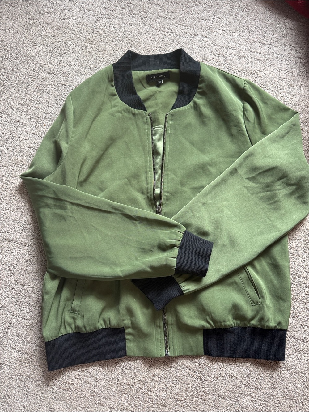 The Limited Olive Green Bomber Jacket with Black Trim